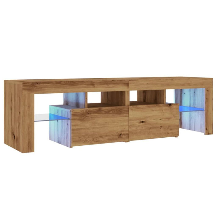 Dulap TV cu LED stejar artizanal 140x36,5x40 cm lemn prelucrat - WALTI WALTI