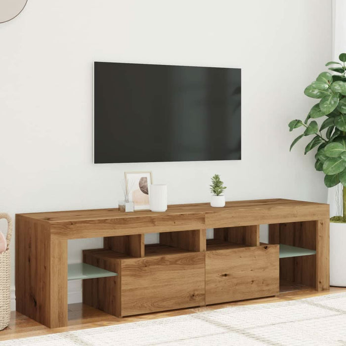 Dulap TV cu LED stejar artizanal 140x36,5x40 cm lemn prelucrat - WALTI WALTI