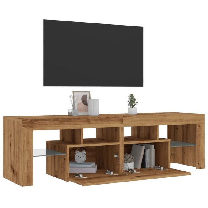 Dulap TV cu LED stejar artizanal 140x36,5x40 cm lemn prelucrat - WALTI WALTI