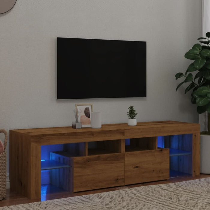 Dulap TV cu LED stejar artizanal 140x36,5x40 cm lemn prelucrat - WALTI WALTI