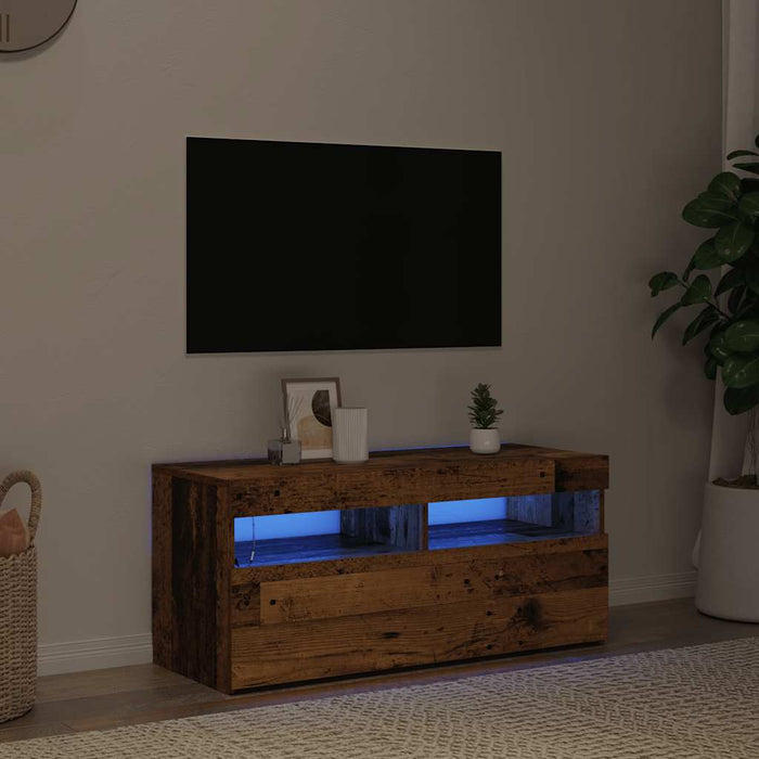 Dulap TV cu lumini LED lemn vechi 90x35x40 cm lemn prelucrat - WALTI WALTI