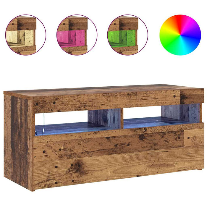 Dulap TV cu lumini LED lemn vechi 90x35x40 cm lemn prelucrat - WALTI WALTI