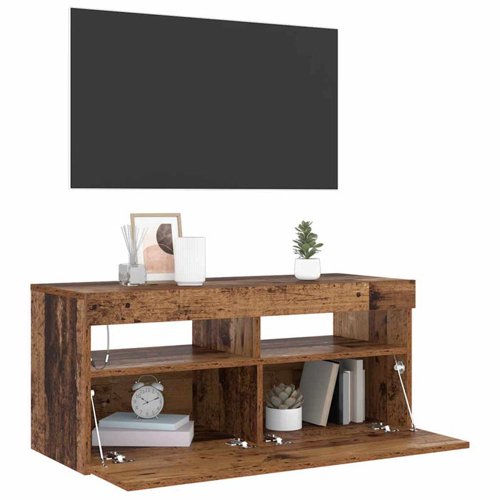 Dulap TV cu lumini LED lemn vechi 90x35x40 cm lemn prelucrat - WALTI WALTI