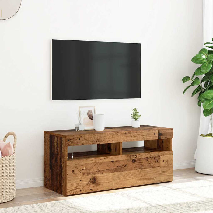 Dulap TV cu lumini LED lemn vechi 90x35x40 cm lemn prelucrat - WALTI WALTI