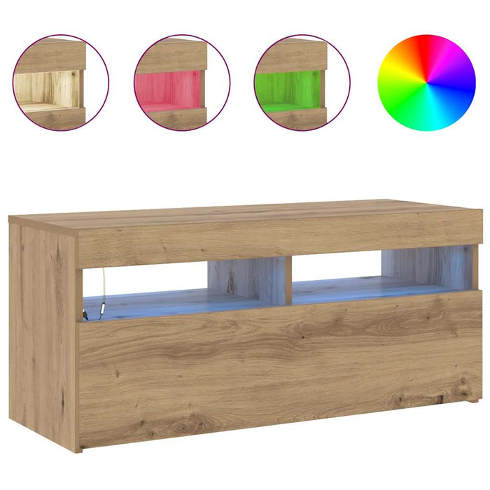 Dulap TV cu LED stejar artizanal 90x35x40 cm lemn prelucrat - WALTI WALTI