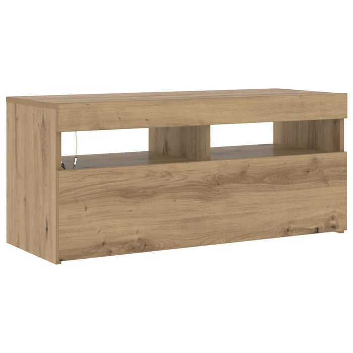 Dulap TV cu LED stejar artizanal 90x35x40 cm lemn prelucrat - WALTI WALTI