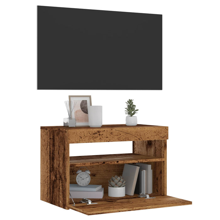 Dulap TV cu lumini LED lemn vechi 60x35x40 cm lemn prelucrat - WALTI WALTI
