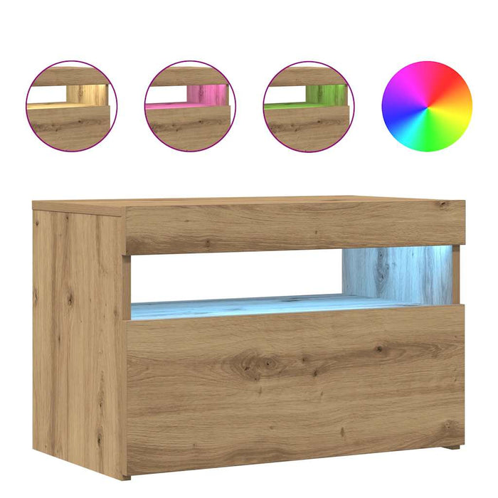 Dulap TV cu LED stejar artizanal 60x35x40 cm lemn prelucrat - WALTI WALTI