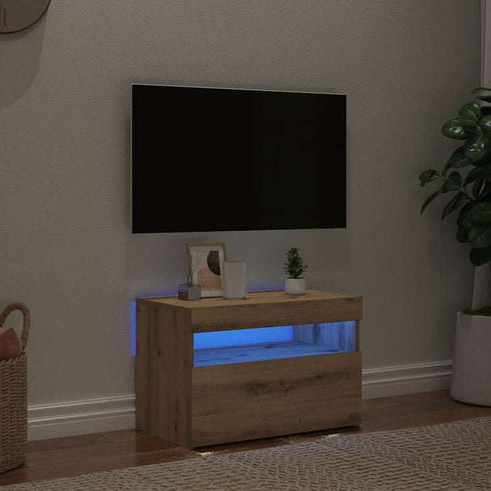 Dulap TV cu LED stejar artizanal 60x35x40 cm lemn prelucrat - WALTI WALTI