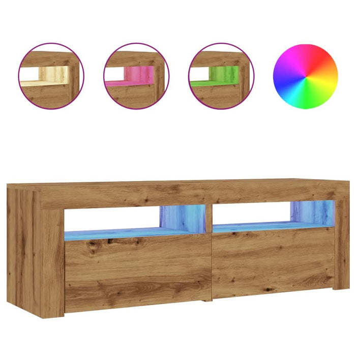 Dulap TV cu LED stejar artizanal 120x35x40 cm lemn prelucrat - WALTI WALTI