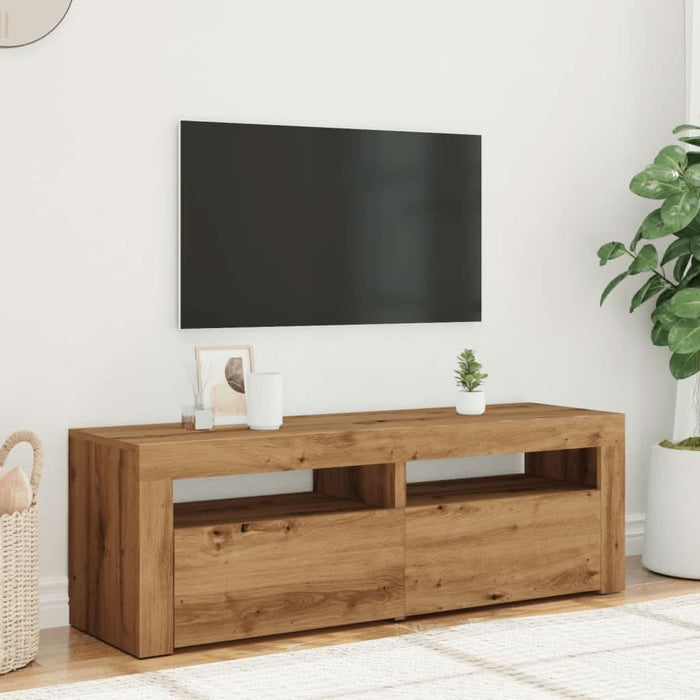 Dulap TV cu LED stejar artizanal 120x35x40 cm lemn prelucrat - WALTI WALTI