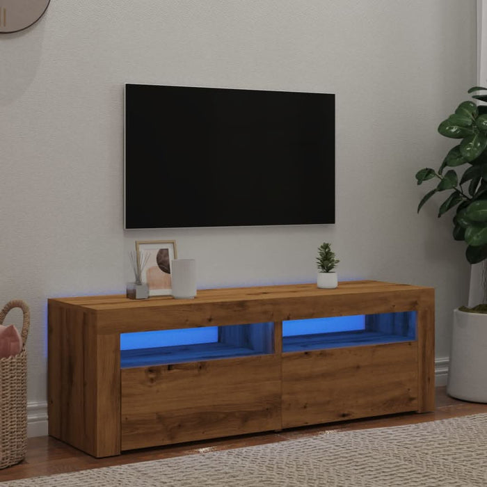 Dulap TV cu LED stejar artizanal 120x35x40 cm lemn prelucrat - WALTI WALTI