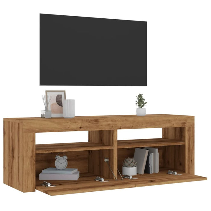 Dulap TV cu LED stejar artizanal 120x35x40 cm lemn prelucrat - WALTI WALTI
