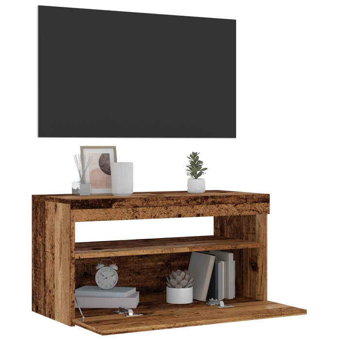 Dulapuri TV cu lumini LED, 2 buc., lemn vechi, lemn prelucrat - WALTI WALTI