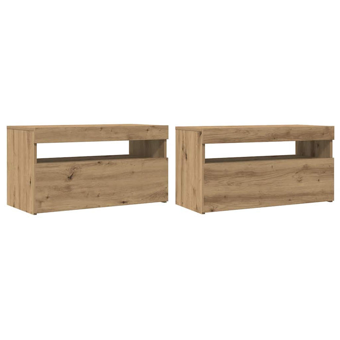 Dulap TV cu LED stejar artizanal 75x35x40 cm lemn prelucrat - WALTI WALTI