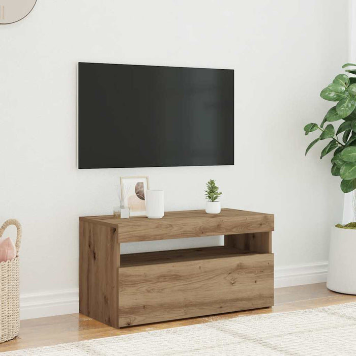 Dulap TV cu LED stejar artizanal 75x35x40 cm lemn prelucrat - WALTI WALTI