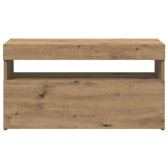 Dulap TV cu LED stejar artizanal 75x35x40 cm lemn prelucrat - WALTI WALTI