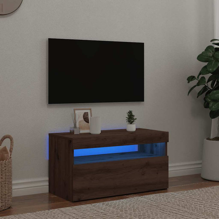 Dulap TV cu LED stejar artizanal 75x35x40 cm lemn prelucrat - WALTI WALTI