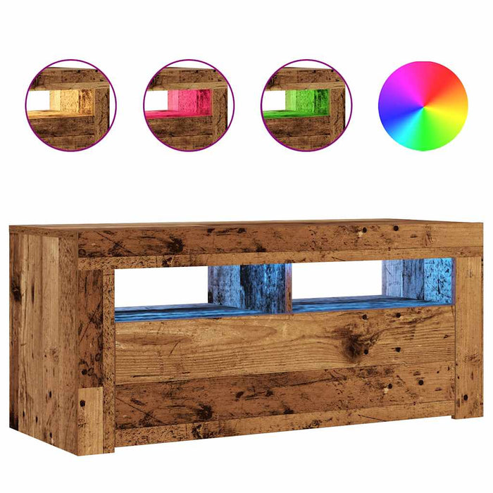 Dulap TV cu lumini LED lemn vechi 90x35x40 cm lemn prelucrat - WALTI WALTI