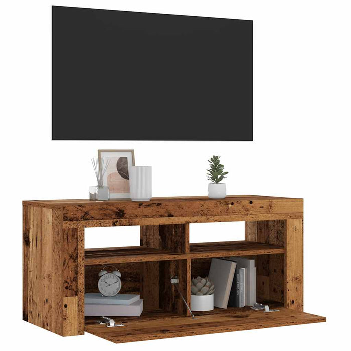 Dulap TV cu lumini LED lemn vechi 90x35x40 cm lemn prelucrat - WALTI WALTI