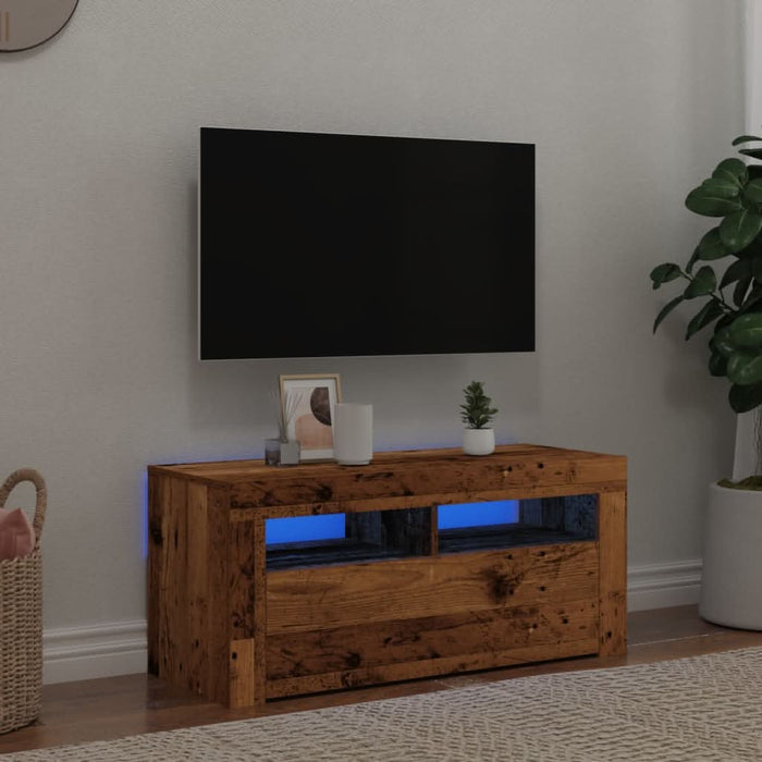 Dulap TV cu lumini LED lemn vechi 90x35x40 cm lemn prelucrat - WALTI WALTI