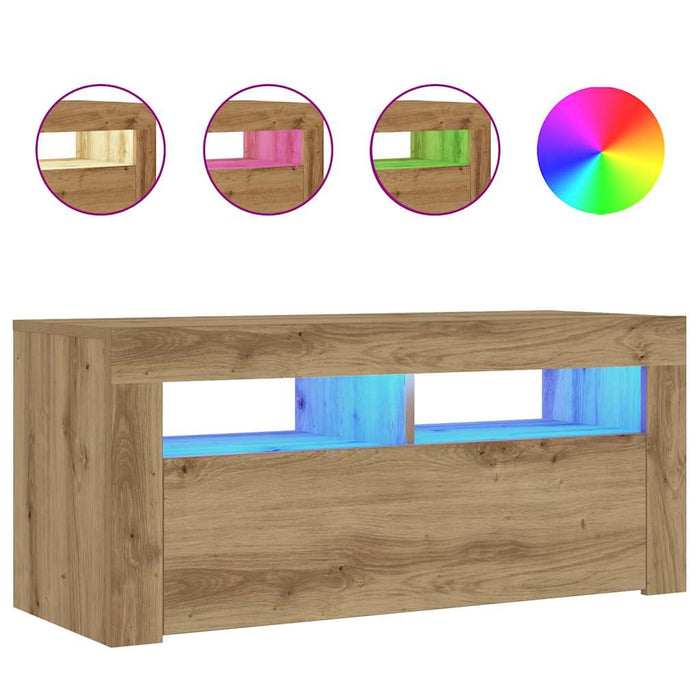 Dulap TV cu LED stejar artizanal 90x35x40 cm lemn prelucrat - WALTI WALTI