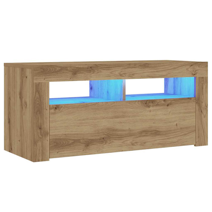 Dulap TV cu LED stejar artizanal 90x35x40 cm lemn prelucrat - WALTI WALTI