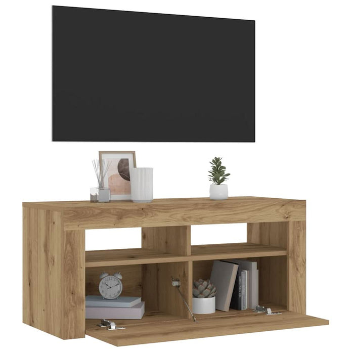 Dulap TV cu LED stejar artizanal 90x35x40 cm lemn prelucrat - WALTI WALTI