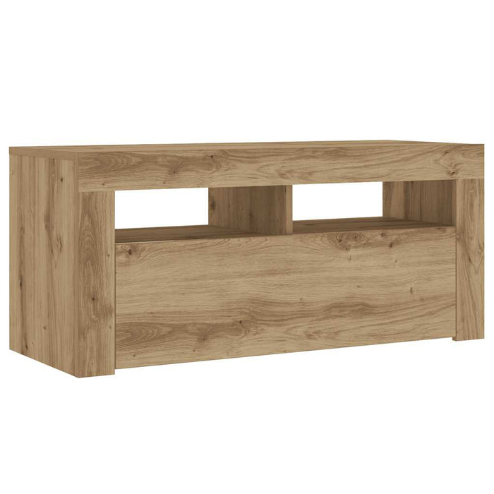 Dulap TV cu LED stejar artizanal 90x35x40 cm lemn prelucrat - WALTI WALTI