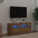 Dulap TV cu LED stejar artizanal 90x35x40 cm lemn prelucrat - WALTI WALTI