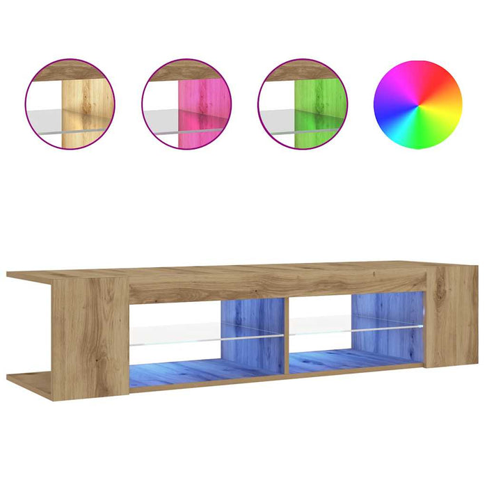 Dulap TV cu LED stejar artizanal 135x39x30 cm lemn prelucrat - WALTI WALTI
