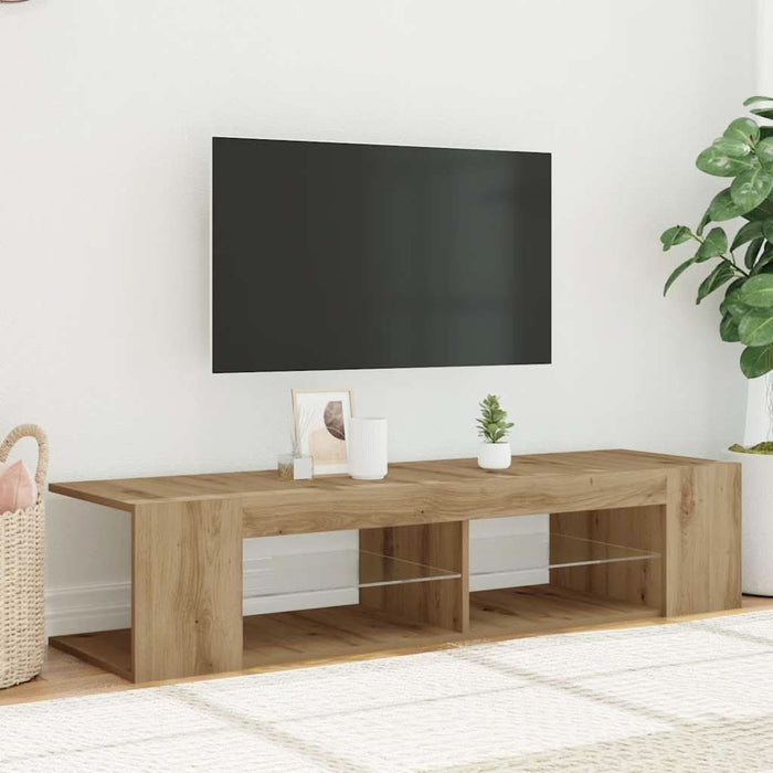 Dulap TV cu LED stejar artizanal 135x39x30 cm lemn prelucrat - WALTI WALTI
