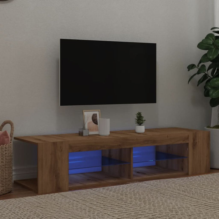 Dulap TV cu LED stejar artizanal 135x39x30 cm lemn prelucrat - WALTI WALTI