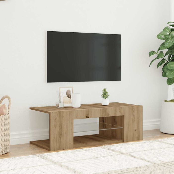 Dulap TV cu LED stejar artizanal 90x39x30 cm lemn prelucrat - WALTI WALTI