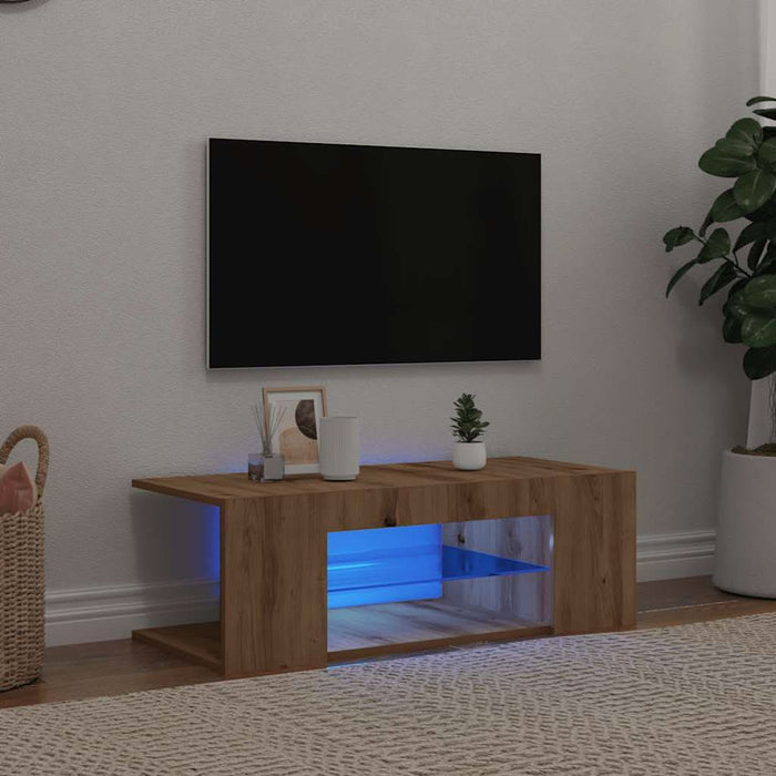 Dulap TV cu LED stejar artizanal 90x39x30 cm lemn prelucrat - WALTI WALTI