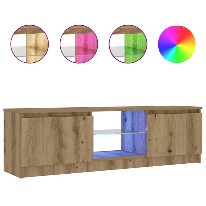 Dulap TV cu LED stejar artizanal 120x30x36cm lemn prelucrat - WALTI WALTI