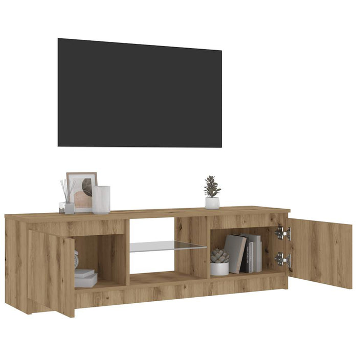 Dulap TV cu LED stejar artizanal 120x30x36cm lemn prelucrat - WALTI WALTI