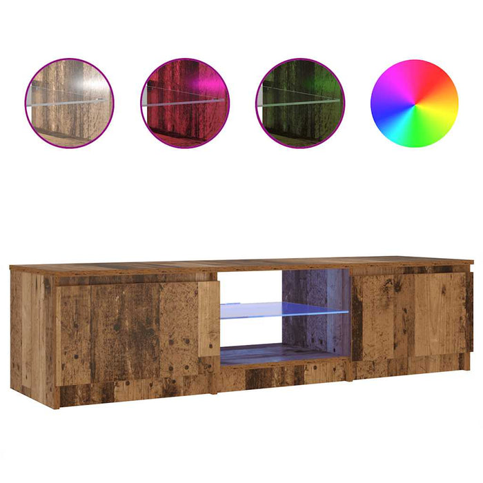 Dulap TV cu lumini LED lemn vechi 140x40x36 cm lemn prelucrat WALTI