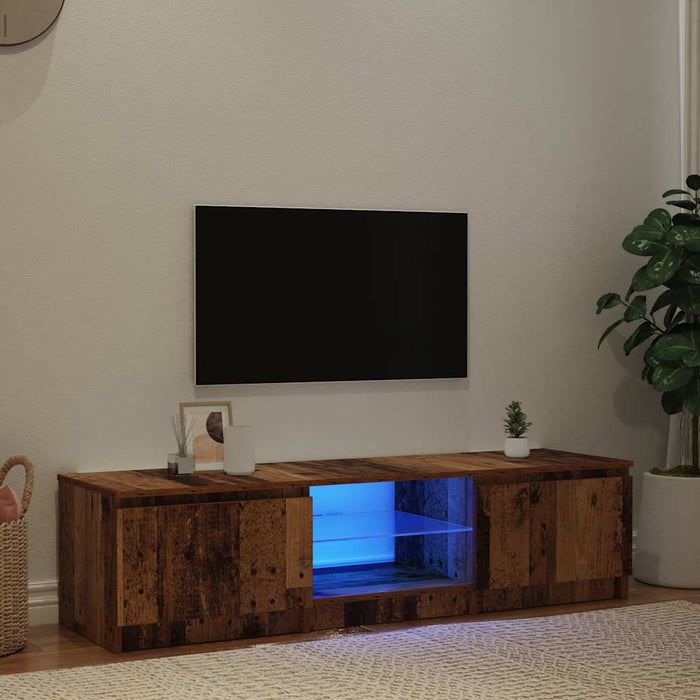 Dulap TV cu lumini LED lemn vechi 140x40x36 cm lemn prelucrat WALTI