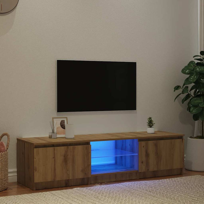 Dulap TV cu LED stejar artizanal 140x40x36 cm lemn prelucrat WALTI