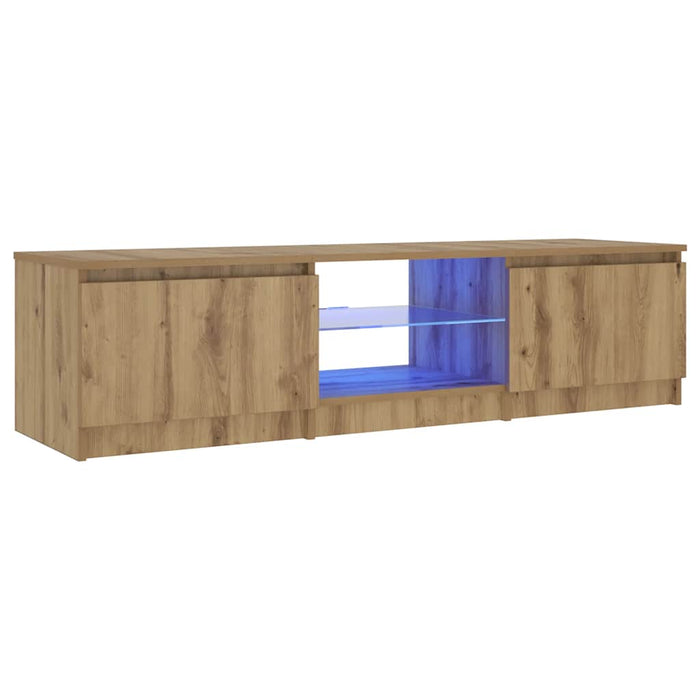 Dulap TV cu LED stejar artizanal 140x40x36 cm lemn prelucrat WALTI