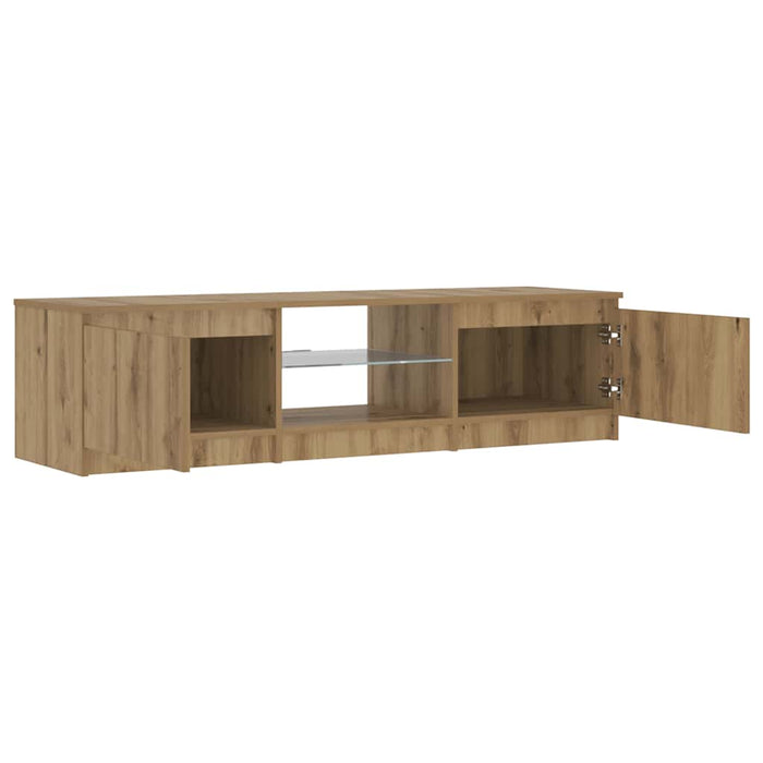 Dulap TV cu LED stejar artizanal 140x40x36 cm lemn prelucrat WALTI