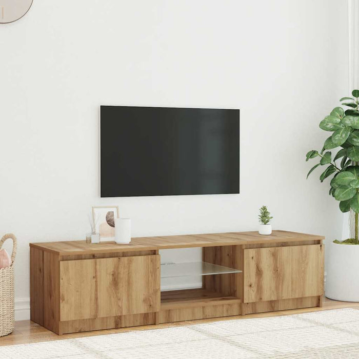 Dulap TV cu LED stejar artizanal 140x40x36 cm lemn prelucrat WALTI
