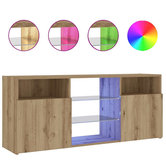 Dulap TV cu LED stejar artizanal 120x30x50 cm lemn prelucrat - WALTI WALTI