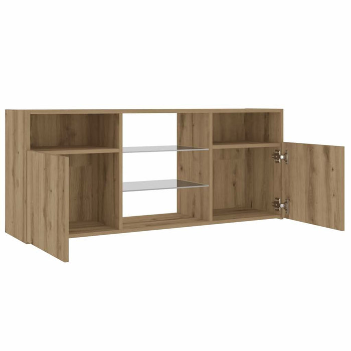 Dulap TV cu LED stejar artizanal 120x30x50 cm lemn prelucrat - WALTI WALTI