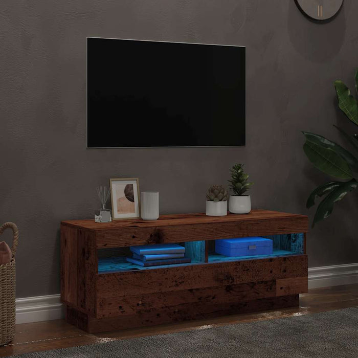 Dulap TV cu lumini LED lemn vechi 100x35x40 cm lemn prelucrat - WALTI WALTI