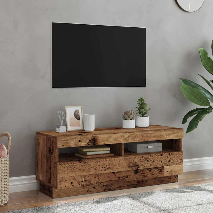 Dulap TV cu lumini LED lemn vechi 100x35x40 cm lemn prelucrat - WALTI WALTI