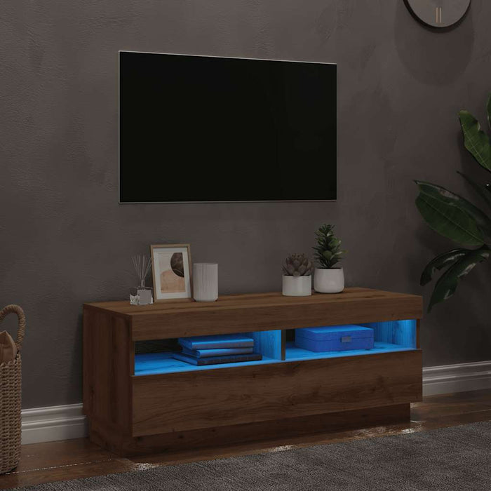 Dulap TV lumini LED stejar artizanal 100x35x40cm lemn prelucrat - WALTI WALTI