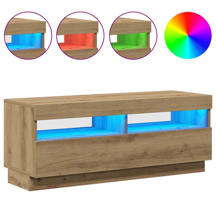 Dulap TV lumini LED stejar artizanal 100x35x40cm lemn prelucrat - WALTI WALTI
