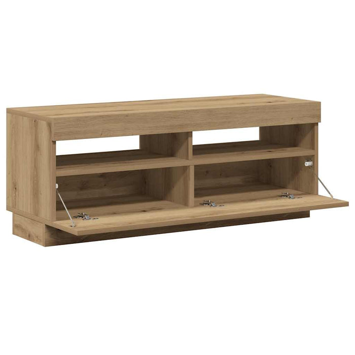 Dulap TV lumini LED stejar artizanal 100x35x40cm lemn prelucrat - WALTI WALTI